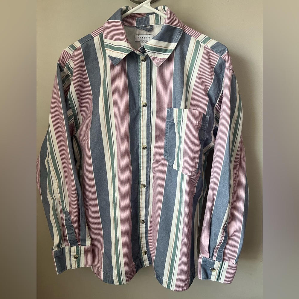 Topshop Striped Multicolor Button Down Shirt